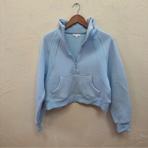 Aemi + Co Women’s Mock Neck Half-Zip Light Blue Hoodie
